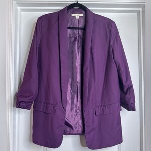 Women’s 3/4 Length Scrunch Sleeve Blazer in Eggplant Color - Great for Spring